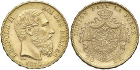 BELGIO Leopoldo II (1865-1909) 20 Franchi 1875 - Fr. 412 AU (g 6,44)

qSPL