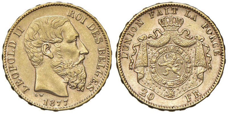 BELGIO Leopoldo II (1865-1909) 20 Franchi 1877 - Fr. 412 AU (g 6,42)

qSPL