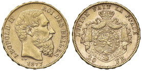 BELGIO Leopoldo II (1865-1909) 20 Franchi 1877 - Fr. 412 AU (g 6,42)

qSPL