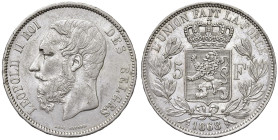 BELGIO Leopoldo II (1865-1909) 5 Franchi 1868 - KM 25 AG (g 24,99)

SPL