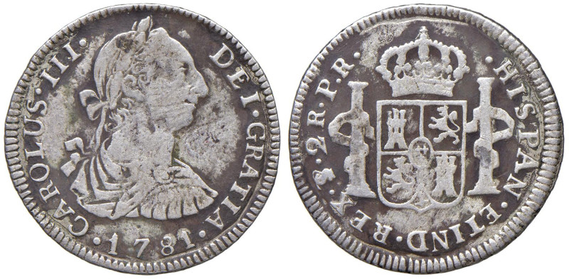 BOLIVIA Carlo III (1759-1788) 2 Reales 1781 - KM 53 AG (g 6,10)

MB-qBB
