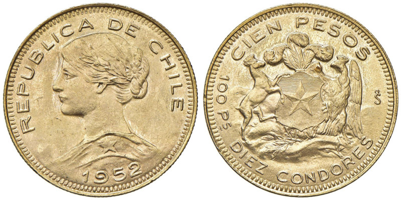 CILE 100 Pesos 1926 - KM 170 AU (g 20,35) Intento di foro al R/

qFDC