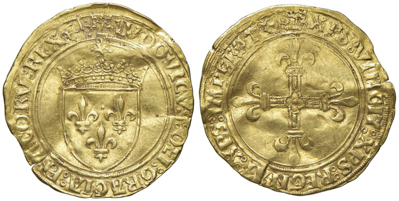 FRANCIA Luigi XII (1498-1515) Ecu d'or - Fr. 323 AU (g 3,37) Ondulazioni e picco...