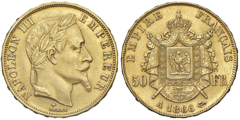 FRANCIA Napoleone III (1852-1870) 50 Franchi 1866 - Gad. 1112 AU (g 16,12) Legge...