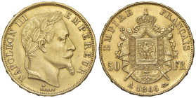 FRANCIA Napoleone III (1852-1870) 50 Franchi 1866 - Gad. 1112 AU (g 16,12) Leggermente lucidata

qSPL