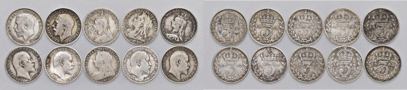 INGHILTERRA Lotto di 12 pezzi da 3 pence in AG. Diverse data e qualità. Da esami...