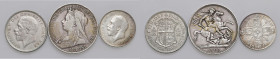 INGHILTERRA Lotto di tre monete in AG (g 28,01 + 14,16 + 11,28). Come da foto, da esaminare

qBB-SPL