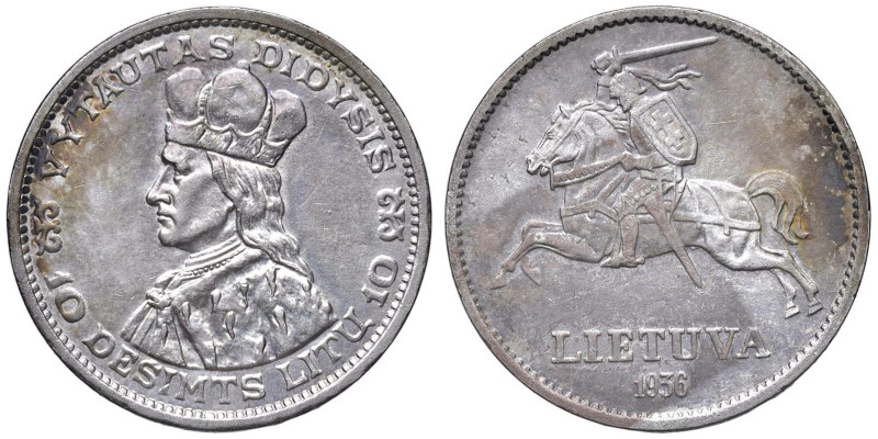 LITUANIA 10 Litu 1936 - KM 83 AG (g 18,08) Graffietti al D/

BB+