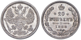 RUSSIA Alessandro III (1881-1894) 20 Copechi 1888 - KM Y22a.1 AG (g 3,65)

SPL/SPL+