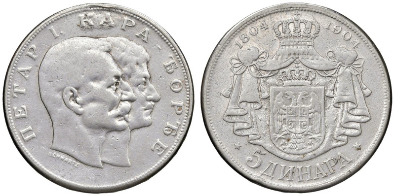 SERBIA Pietro I (1903-1918) 5 Dinars 1904 - KM 27 AG (g 24,52) R Appiccagnolo ri...