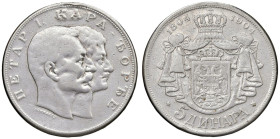 SERBIA Pietro I (1903-1918) 5 Dinars 1904 - KM 27 AG (g 24,52) R Appiccagnolo rimoso

qBB