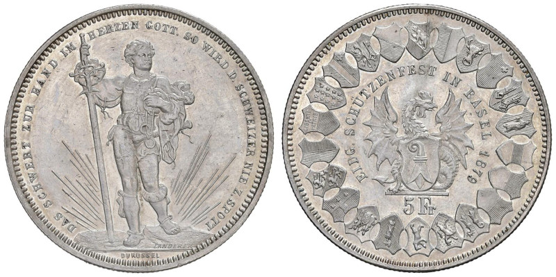 SVIZZERA Basilea - 5 Franchi 1879 - KM S14 AG (g 25,00) Lucidata

SPL+