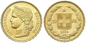 SVIZZERA 20 Franchi 1889 - AU (g 6,44) Colpetto al bordo, lucidato

qSPL