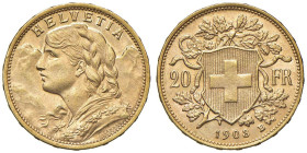 SVIZZERA 20 Franchi 1903 - AU (g 6,44) Minimo colpetto al bordo

qFDC