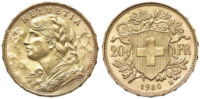 SVIZZERA 20 Franchi 1930 - AU (g 6,44) Minimi colpetti al bordo

SPL+