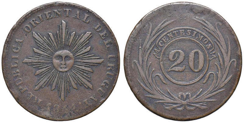 URUGUAY 20 Centimos 1844 - KM 2 CU (g 19,92) R 10.000 pezzi coniati

qBB/BB