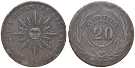 URUGUAY 20 Centimos 1844 - KM 2 CU (g 19,92) R 10.000 pezzi coniati

qBB/BB