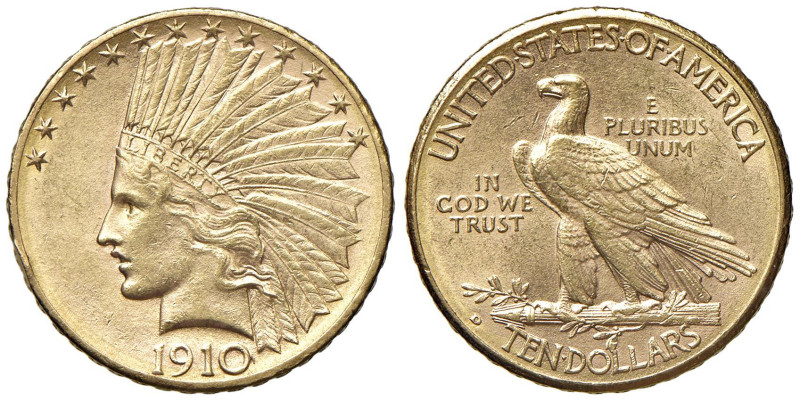 USA 10 Dollari 1910 D - AU (g 16,70) Colpo al bordo

SPL