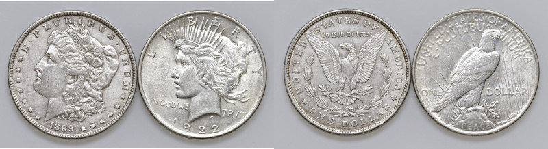 USA Dollaro 1889 e 1922 - AG (g 26,75 + 26,76) Lotto di due monete come da foto,...