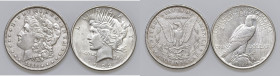 USA Dollaro 1889 e 1922 - AG (g 26,75 + 26,76) Lotto di due monete come da foto, da esaminare

BB-BB+