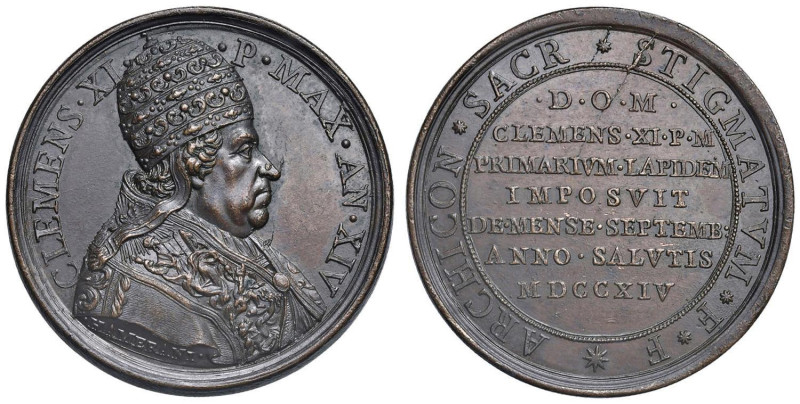 Clemente XI (1700-1721) Medaglia 1714 An. XIV Posa della prima pietra della rico...
