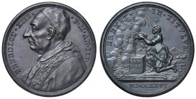 Benedetto XIII (1724-1730) Medaglia 1726 An. III - Consacrazioni Giubilari, Giacobbe genuflesso versa olio sulla pietra, vicino la scala che porta in ...