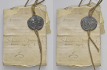 Leone XIII (1878-1903) Bolla Plumbea Papale più Pergamena manoscritta - PB (g.57 - Ø 41 mm) Pergamena con bordi rovinati, ma interessante completa di ...