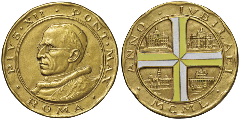 Pio XII (1939-1958) Medaglia di grande modulo con smalti 1950 Indizione dell'Ann...