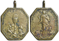 Medaglia ottagonale religiosa fusa del XVIII secolo - la Beata Vergine concepita senza peccato - Opus: senza firma - AE (g 34,72 - Ø 55,62x39,6 mm) Me...