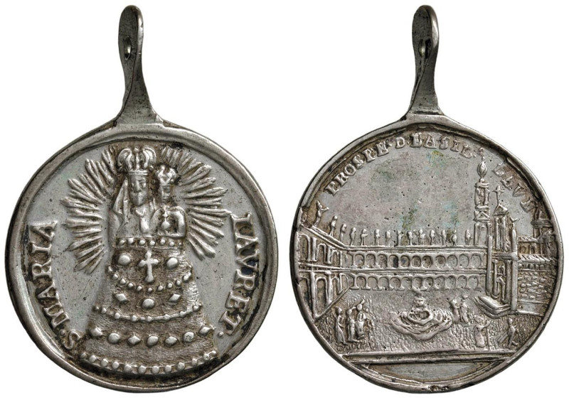 MEDAGLIE VOTIVE LAURETANE - Medaglia con la Piazza di Loreto e la Madonna di Lor...