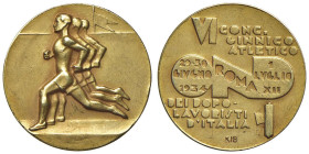 Ventennio Fascista (1922-1943) Medaglietta in oro coniata 1934 An. XII dell'Era Fascista VI Concilio Ginnico Atletico di Roma - senza firma - AU 18 Ka...