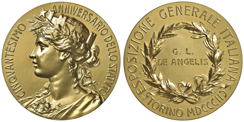 TORINO. Medaglia coniata 1898 Cinquantesimo Anniversario dello Statuto ed Esposi...
