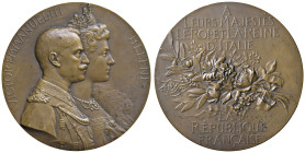 Vittorio Emanuele III (1900-1943) e Elena di Montenegro (1873-1952) Medaglia coniata Belle Epoque e Art Nouveau 1903 Visita di Stato dei Reali in Fran...