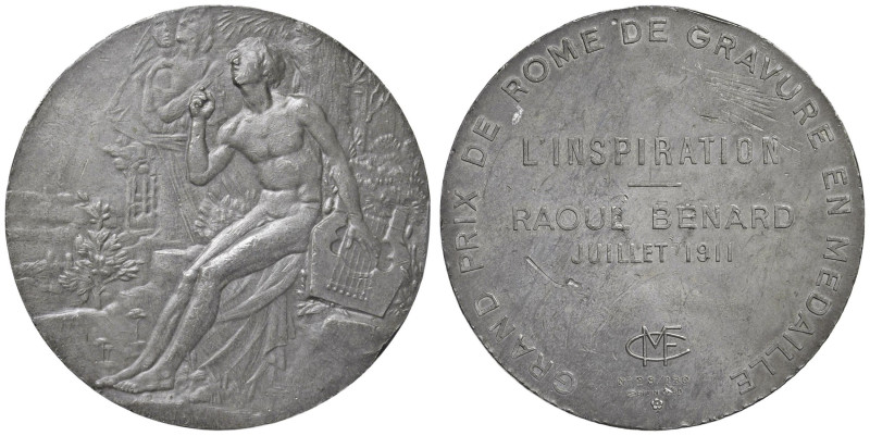 FRANCIA. Medaglia artistica coniata e numerata 1911 Francia-Roma premio per inci...