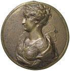 FRANCIA. Medaglia uniface fusa di grande modulo senza data (XX secolo) Figura femminile elegantemente abbigliata con fondi bulinati - Fusione senza fi...