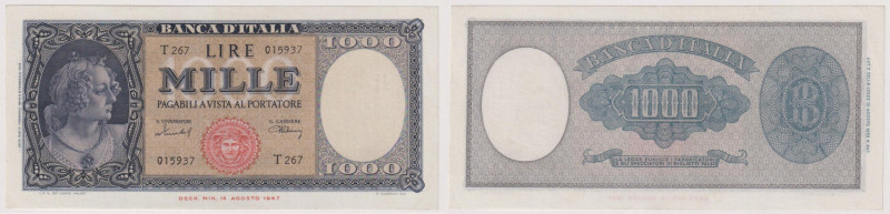 Banca d’Italia 1000 Lire Italia (Medusa) - 11/02/1949 T267 015937 Rif. Gig. BI 5...