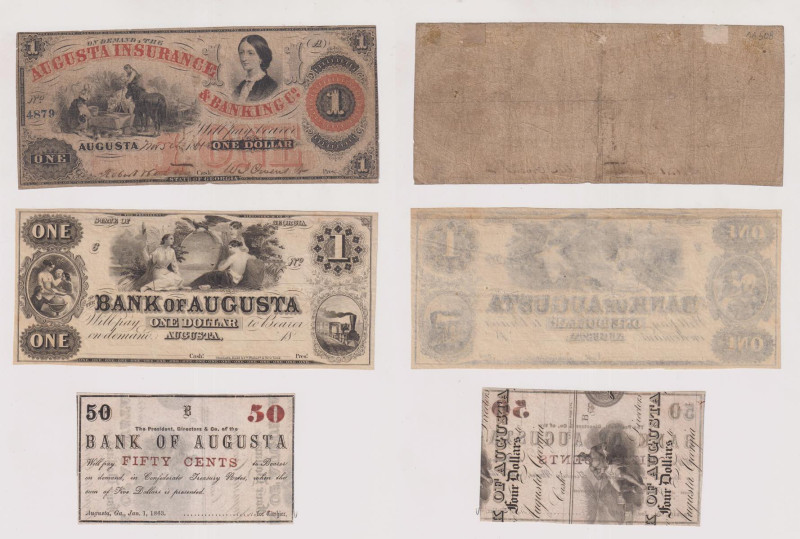 USA - 50 Cents 1863 (SPL) + 1 Dollar 18__ (SPL) della Bank of Augusta + 1 Dollar...