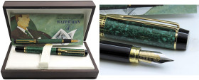 WATERMAN Man 100 Patrician -Penna Stilografica- Corpo in pregiata resina verde con finiture nere e dorate. Ricarica a cartuccia/converter. Pennino F i...