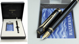 WATERMAN Liaison -Penna stilografica- Corpo della penna in resina nera con finiture dorate. Ricarica a stantuffo. Pennino EF in oro bicolore 18kt. Pen...