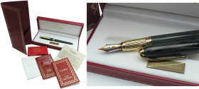 CARTIER Louis Dandy -Penna Stilografica- Edizione limitata 0310/1847. Corpo e cappuccio in ebanite verde con striature nere. Ricarica a cartuccia/conv...