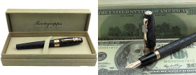 MONTEGRAPPA Ca$h Dollar. -Penna Stilografica- Corpo e cappuccio in resina nera con simbolo del dollaro ripetuto su tutto il corpo e cappuccio in rilie...