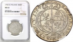 Augustus III the Sas 
POLSKA/POLAND/POLEN/SACHSEN/FRIEDRICH AUGUST II

Augustus III the Sas. Ort (18 groszy) 1754, Leipzig NGC MS63 
Odmiana z sze...
