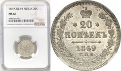 Russia 
RUSSIA/ RUSSLAND/ РОССИЯ / MOSCOW / PETERSBURG

Russia. Aleksander II. 20 Kopek (kopeck) 1869 НI, Petersburg NGC MS63 
Wyśmienity, mennicz...