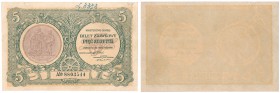 Banknotes
POLSKA/ POLAND/ POLEN / PAPER MONEY / BANKNOTE

Banknote. 5 zlotych 1925 seria A 
Złamany w pół, naderwanie i notatka na górnym margines...