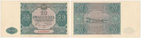 Banknotes
POLSKA/ POLAND/ POLEN / PAPER MONEY / BANKNOTE

Banknote. 20 zlotych 1946 seria A 
Druk w kolorze zielonym.Banknot&nbsp; złamany w pioni...