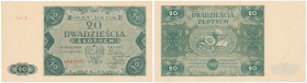 Banknotes
POLSKA/ POLAND/ POLEN / PAPER MONEY / BANKNOTE

Banknote. 20 zlotych 1947 seria A 
Rzadka, pojedyncza seria A.Delikatne ugięcie z lewej ...