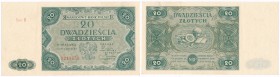 Banknotes
POLSKA/ POLAND/ POLEN / PAPER MONEY / BANKNOTE

Banknote. 20 zlotych 1947 seria B 
Pięknie zachowany banknot. Minimalnie przytępione rog...