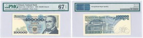 Banknotes
POLSKA/ POLAND/ POLEN / PAPER MONEY / BANKNOTE

Banknote PRL 100.000 zlotych 1990 seria AS PMG EPQ 67 
Idealnie zachowany banknot w grad...