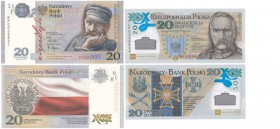 Banknotes
POLSKA/ POLAND/ POLEN / PAPER MONEY / BANKNOTE

Banknote. 20 zlotych 2014 + 2018 Piłsudski, group 2 pieces 
Idealnie zachowane banknoty ...