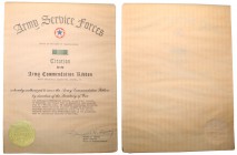 Collection of USA badges and decorations
USA. Diploma of sending the Baretka Glway by the Secretary of War 
Gruby papier czerpany (przypominający ka...